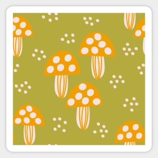 Forest of mushrooms in mustard, cream and green Sticker